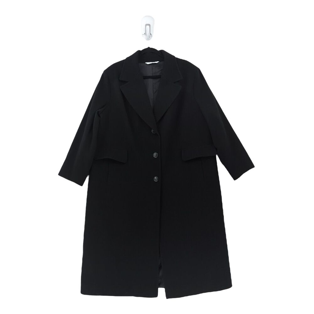 Fleurette Women 18W Plus Holland Longline Coat Black Wool Lined Loro Piana FLAW